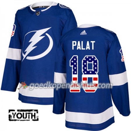 Tampa Bay Lightning Ondrej Palat 18 Adidas 2017-2018 Blauw USA Flag Fashion Authentic Shirt - Kinderen